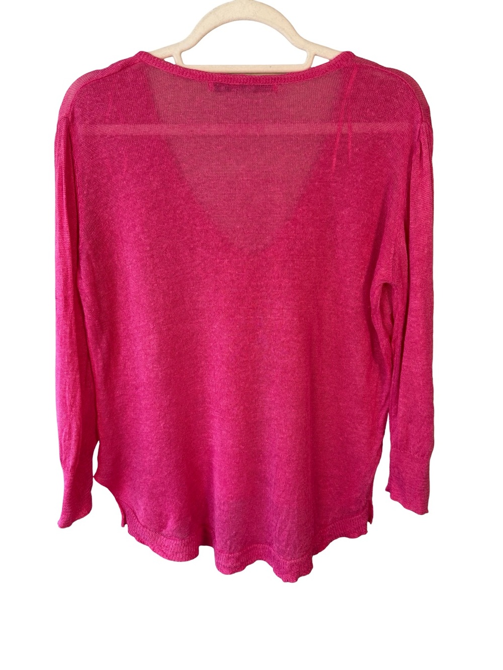 Zara Knit Bright Pink V-Neck Lightweight Sweater Semi Sheer Size M Spring - Picture 3 of 12